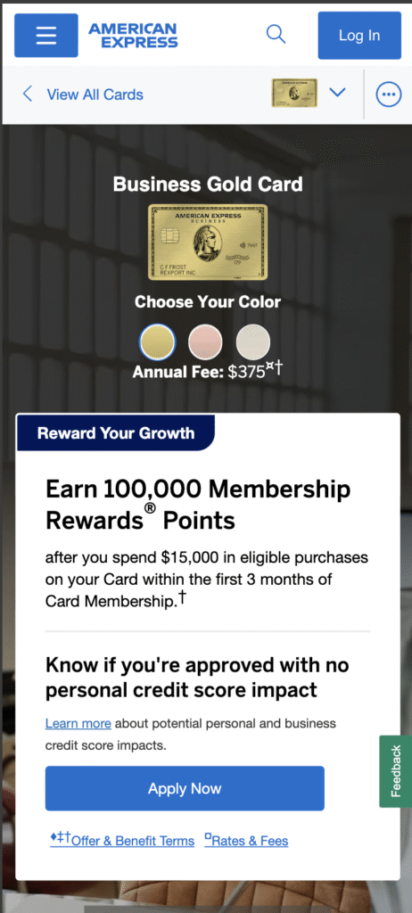 Amex Business Gold 4X points on Ad Spend